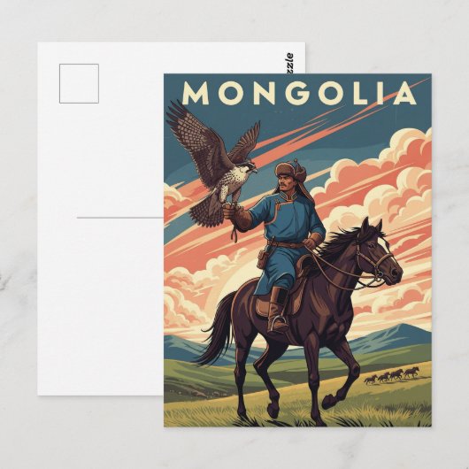 Carte Postale Falconer en Mongolie Voyage (Devant / Derrière)