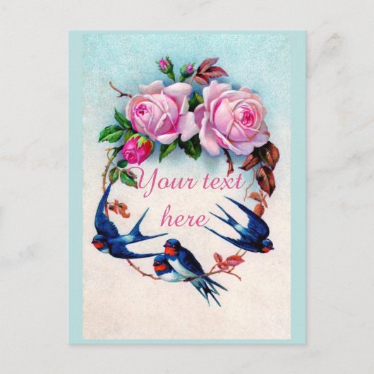 Carte Postale Falln Victorian Blue Birds et Rose (Devant)