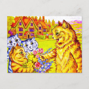 Carte Postale Famille de chats dans le jardin