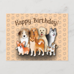 Carte Postale Famille de chien Joyeux anniversaire Empreinte de
