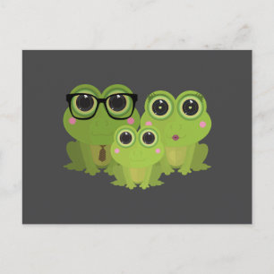 Carte Postale Famille de grenouille mignonne sur fond gris foncé