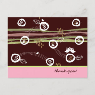 Carte Postale Famille de hiboux rétro - Rayures fantaisistes amu