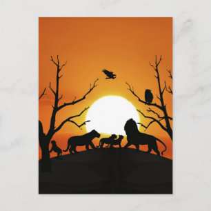 Carte Postale Famille de lions au coucher du soleil Afrique