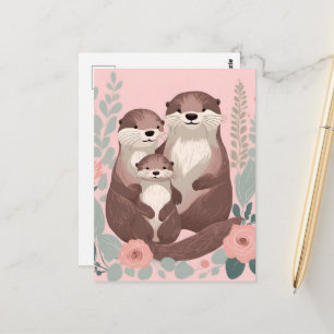 Carte Postale Famille de loutres adorable