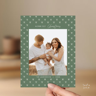 Carte Postale Famille de motif vert sauge moderne photo de Noël