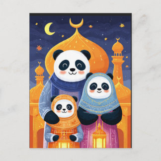 Carte Postale Famille de pandas célébrant l'Eid Milad Un Nabi