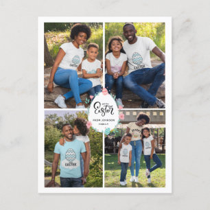 Carte Postale Famille de Pâques 4 Photo Collage & Oeuf Personnal