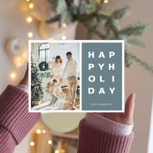 Carte Postale Famille de photos de Noël   Joyeuses vacances Bleu
