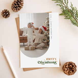 Carte Postale Famille de script rétro Photo Joyeux Noël