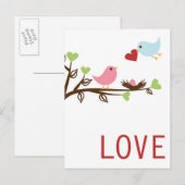 Carte Postale Famille D'Oiseaux Avec Coeur (Devant / Derrière)