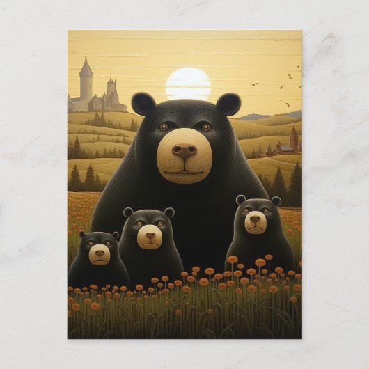 Carte Postale Famille d'ours Dapper dans un royaume floral (Devant)