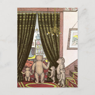 Carte Postale Famille d'ours en peluche au pied des escaliers
