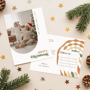 Carte Postale Famille élégante de script rétro Photo de Noël sou