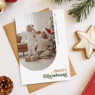 Carte Postale Famille élégante Script Photo Noël Rétro
