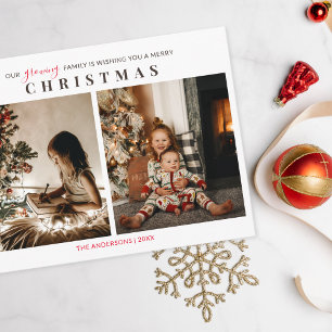 Carte Postale Famille en croissance 2 Enfants Photo Joyeux Noël