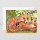 Carte Postale Famille Fox dans les bois (Devant / Derrière)