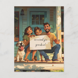 Carte Postale Famille mignonne avec un chien mignon