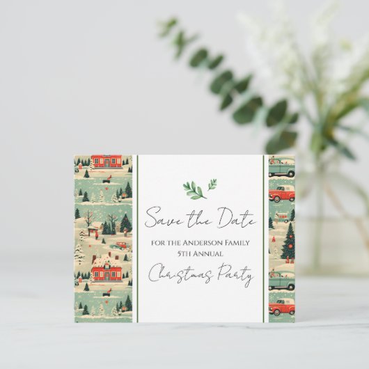 Carte Postale Famille Noël Retro Enregistrer la date (Debout devant)