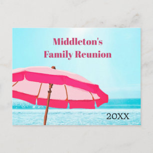 Carte Postale Famille ou groupe Reunion Beach Ocean Pink Umrella