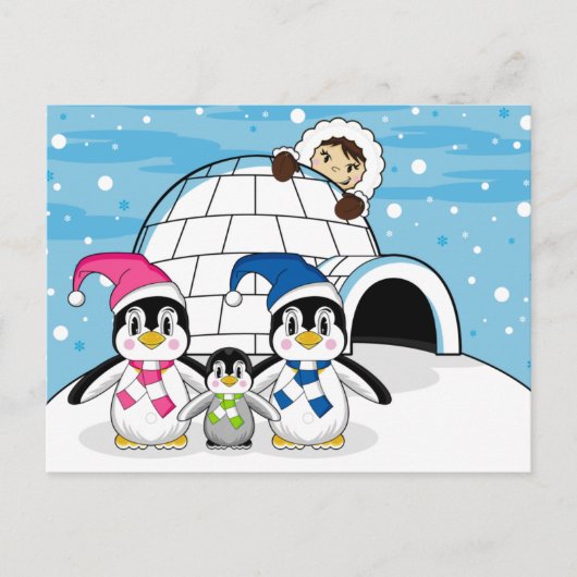 Carte postale Famille Penguin & Eskimo (Devant)