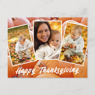 Carte Postale Famille Rouge orange branchée Photo Thanksgiving