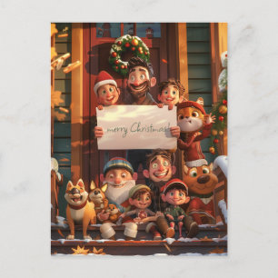 Carte Postale Famille super mignonne pendant Noël