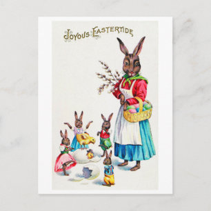 Carte Postale Famille vintage de lapin de Pâques et poussin