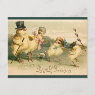 Carte Postale Famille vintage de poulets Dimanche de Pâques Prom