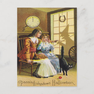 Carte Postale Family Black Cat Witch Shadow Horseshoe