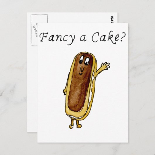 Carte Postale Fancy a Cake Funky Chocolate Eclair Quirky Art (Devant / Derrière)