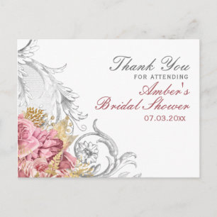Carte Postale Fancy Floral Rose Fête de Mariage