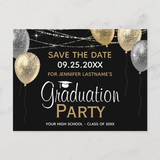 Carte Postale Fancy Graduation Party Enregistrer la date Invitat (Devant)
