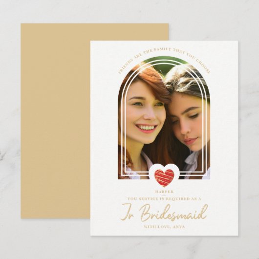 Carte Postale Fancy Jr Bridesmaid Red Heart Photo Proposal (Devant / Derrière)