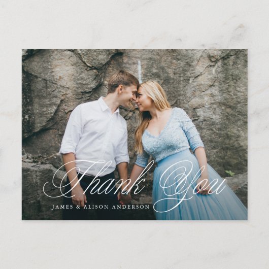Carte Postale Fancy Script Photo Mariage Merci (Devant)