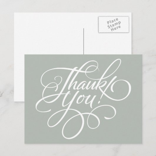 Carte Postale Fancy Script Silver Gray Thank (Devant / Derrière)