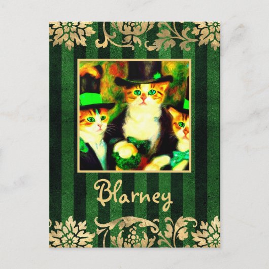 Carte Postale Fancy St Patrick's Day Cats Blarney avec des rayur (Devant)