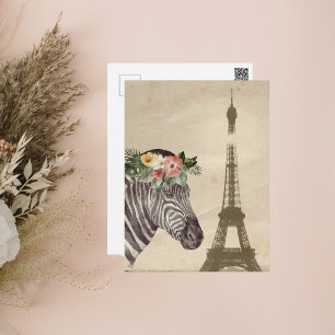 Carte Postale Fancy Zebra & Eiffel Tower