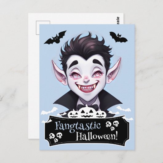 Carte Postale Fangtastic Halloween souriant Vampire avec chauves (Devant / Derrière)