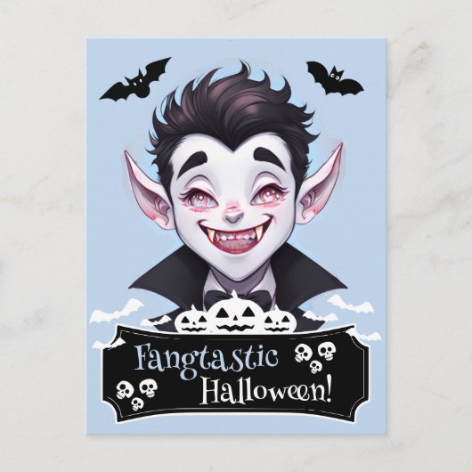 Carte Postale Fangtastic Halloween souriant Vampire avec chauves (Devant)