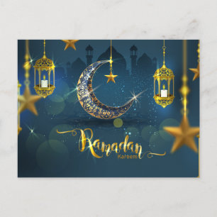 Carte Postale Fanoos Ramadan Bleu et Lune Or