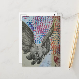 Carte Postale Fantaisie de collage d'éléphant volant