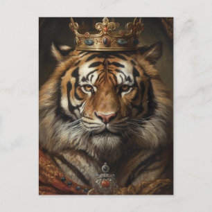 Carte Postale Fantaisie de conte de fée Tigre avec une couronne