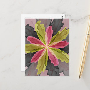 Carte Postale Fantaisie de fleurs fractales en anthracite rose v