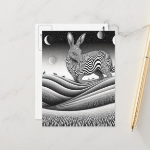 Carte Postale Fantaisie de lapin cheval en Op art noir et blanc