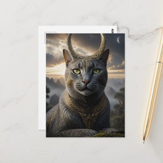 Carte Postale Fantaisie du dieu chat (Devant/Arrière en situation)