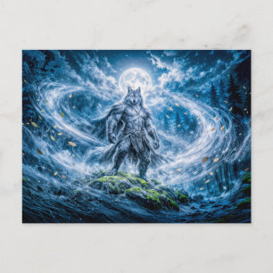 Carte Postale Fantaisie dynamique Loup-garou sous la lumière dra