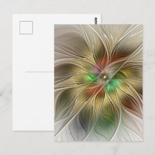 Carte Postale Fantaisie florale avec abstrait fractal moderne or