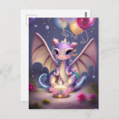 Carte Postale Fantaisie Mignon Kawaii bébé dragon (Devant / Derrière)