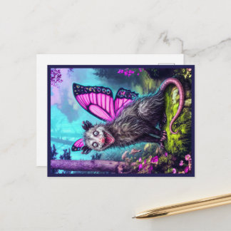 Carte postale fantaisiste de l'opossum à l'aile de
