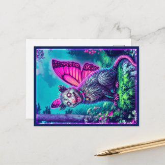 Carte postale fantaisiste d'opossum aux ailes de p